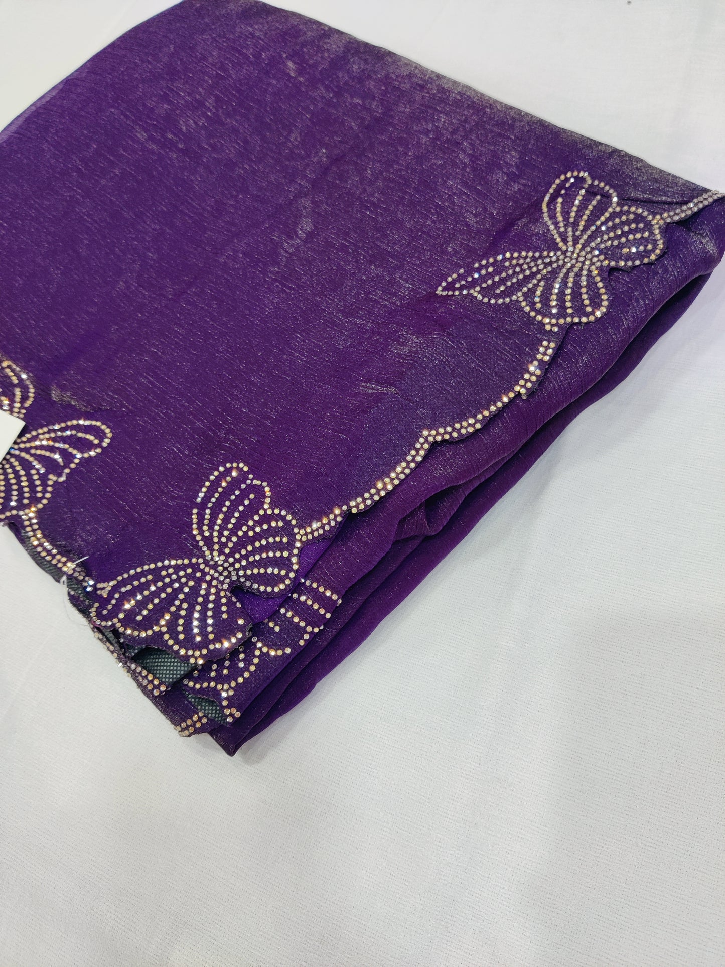 Bitiyaa Purple Butterfly Crystal Tissue Saree with Hand Embellished Border