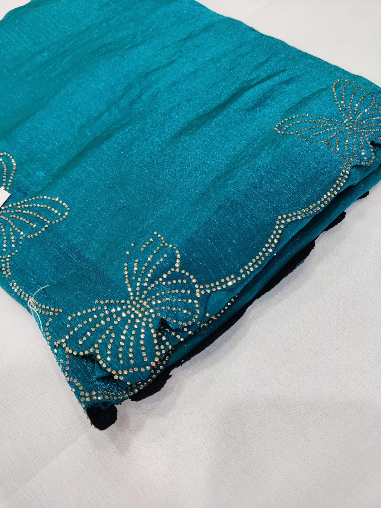 Bitiyaa Teal Blue Butterfly Crystal Tissue Saree with Hand Embellished Border