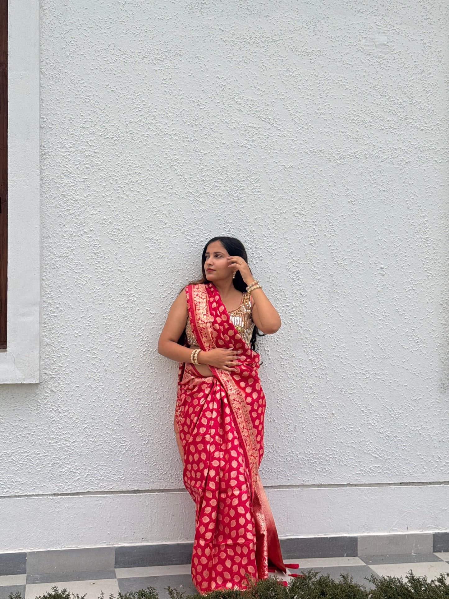 Pink Banarasi silk saree