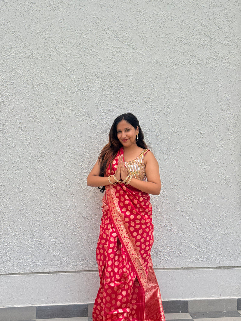 Pink Banarasi silk saree