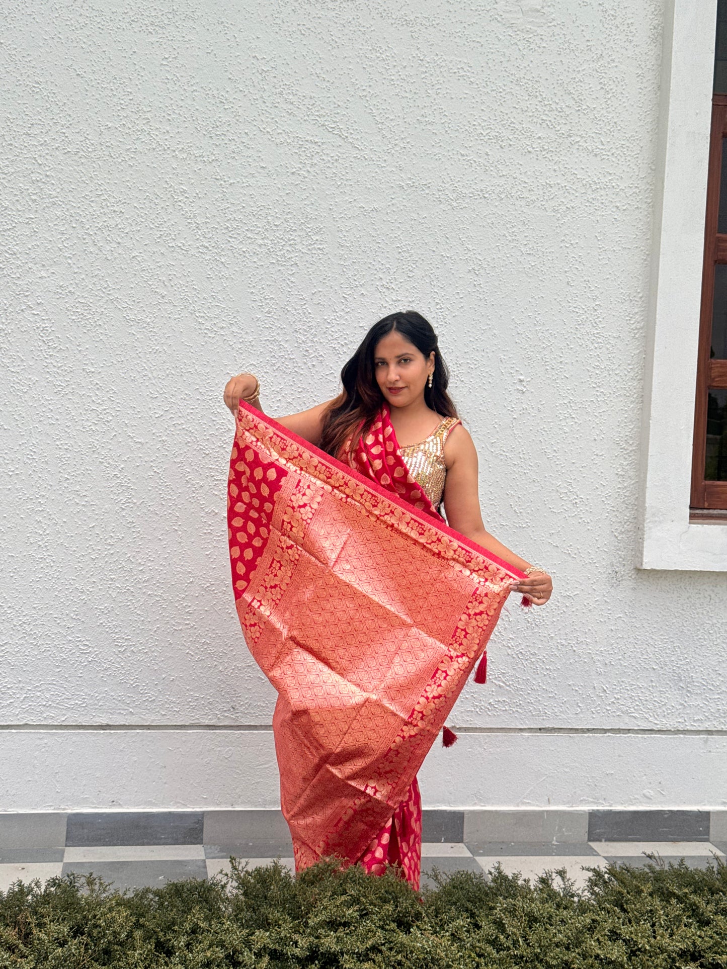 Pink Banarasi silk saree