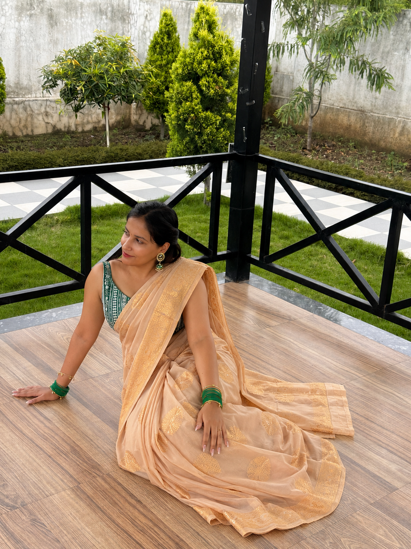 Beige silk blend Saree