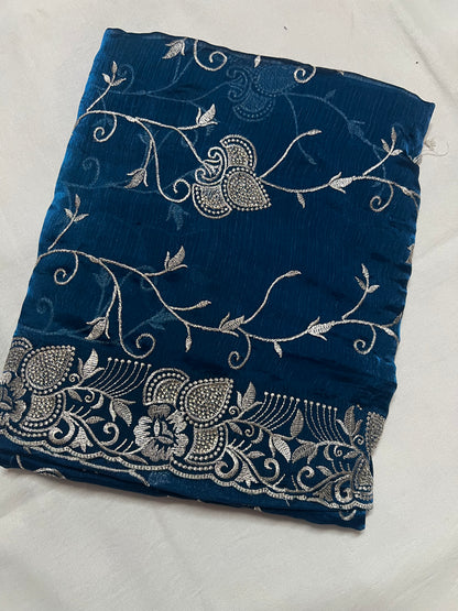 Blue Embroidered Fendi Saree