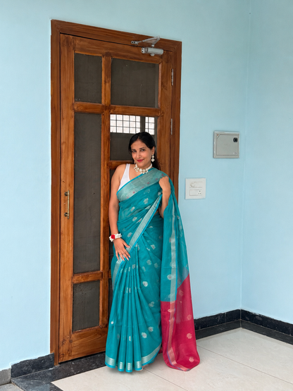 Blue Cotton Silk Saree