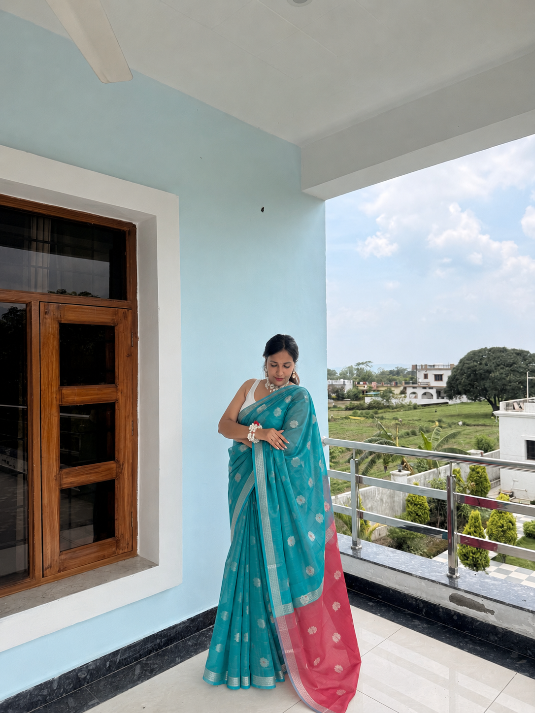 Blue Cotton Silk Saree