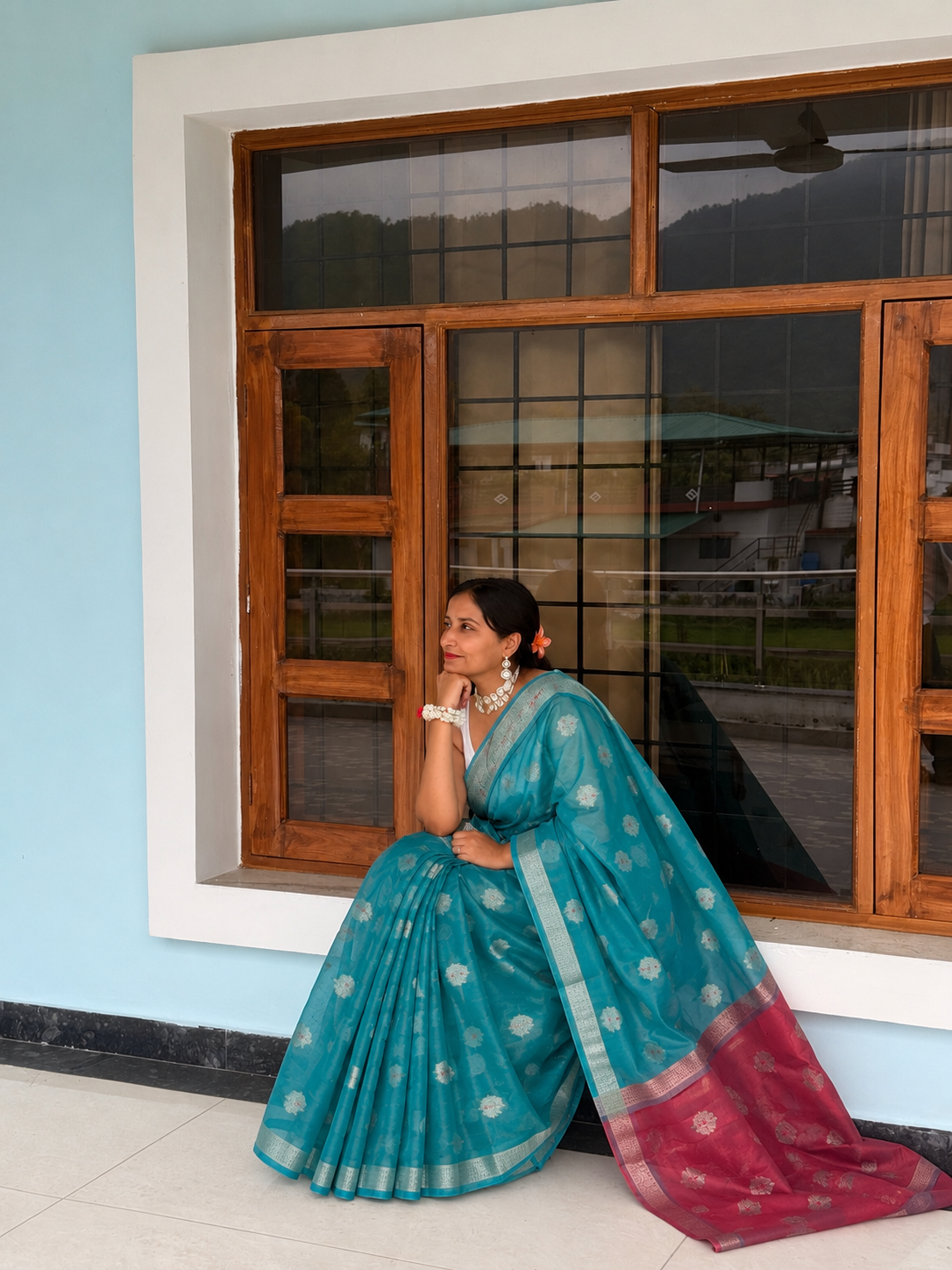Blue Cotton Silk Saree