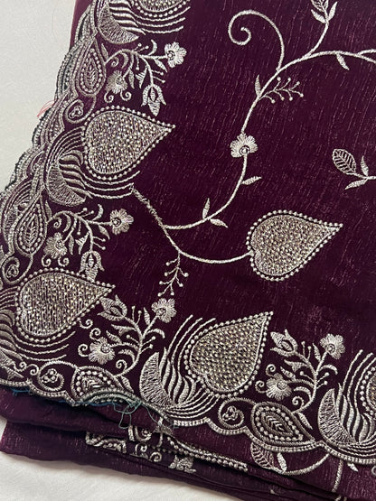 Purple Embroidered Fendi Saree
