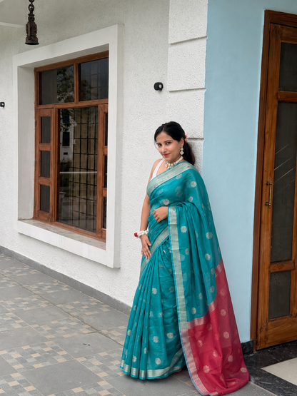 Blue Cotton Silk Saree