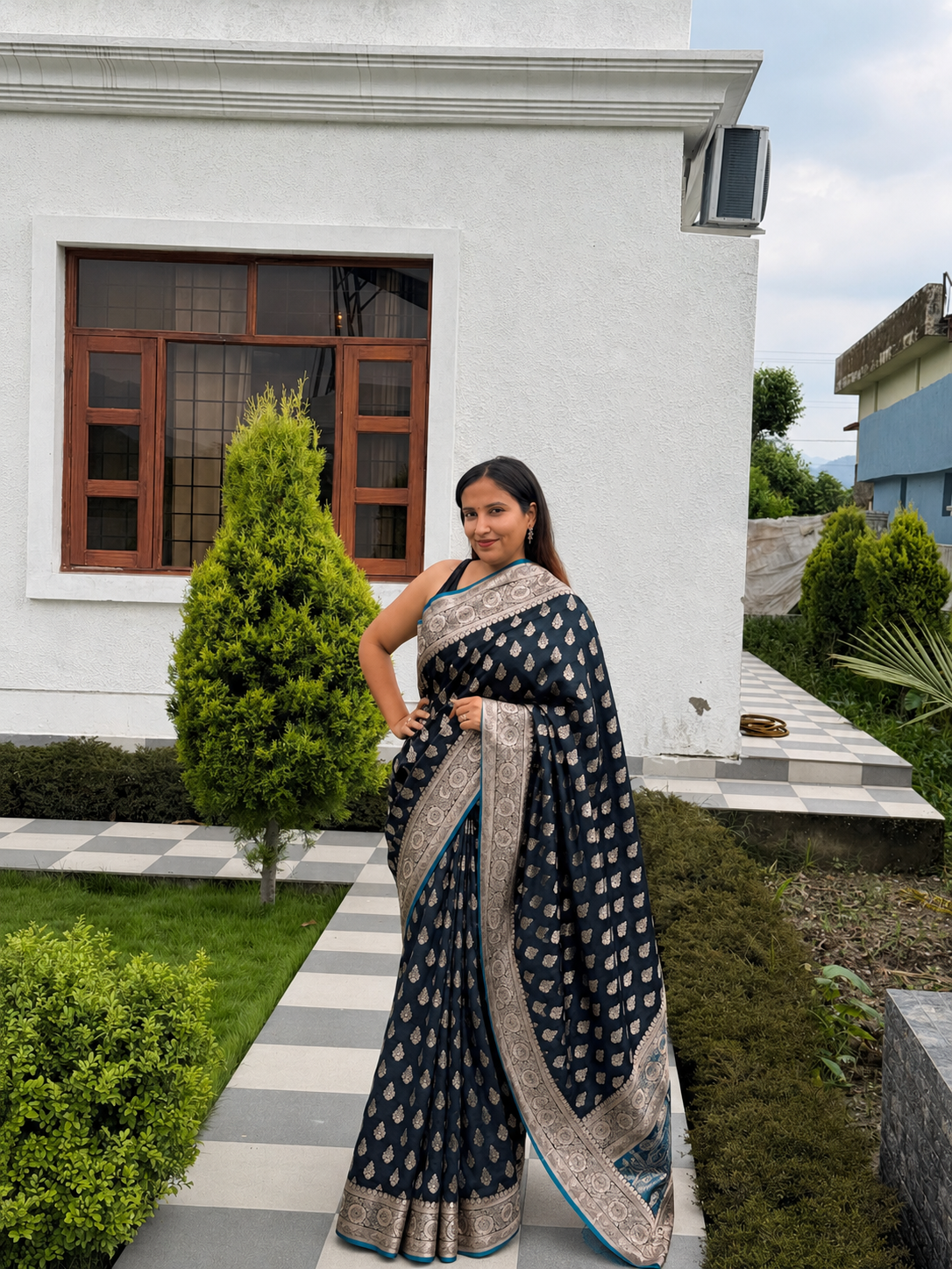 Teal Blue Banarasi Silk Saree with Gold Zari Weave