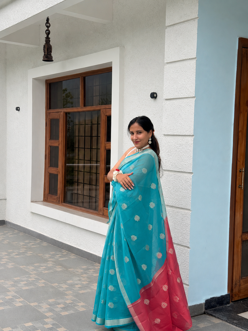 Blue Cotton Silk Saree
