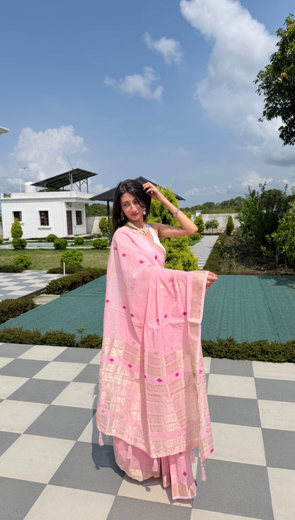 Baby Pink Cotton Silk Saree