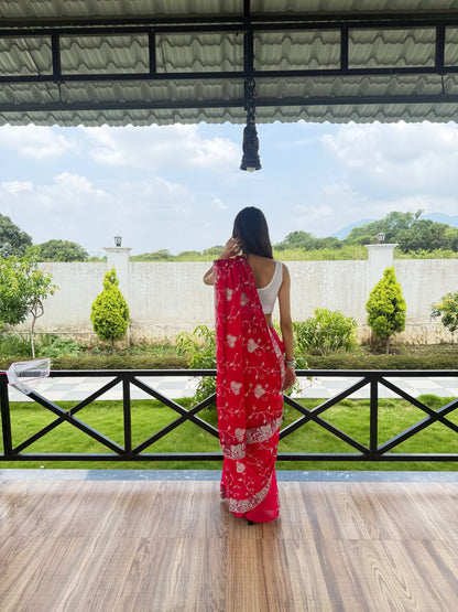 Magenta Embroidered Fendi Saree