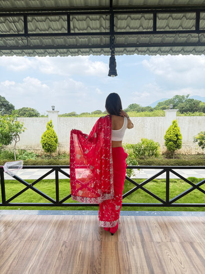 Magenta Embroidered Fendi Saree