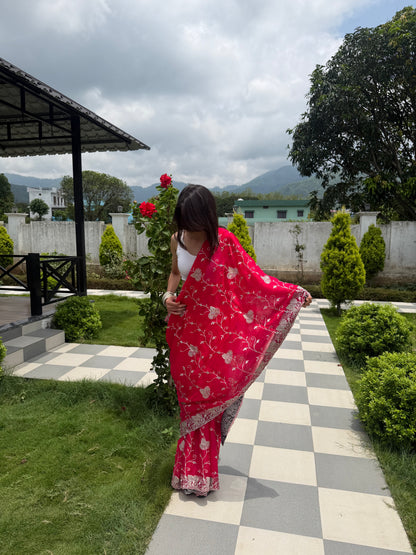 Magenta Embroidered Fendi Saree