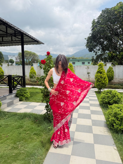 Magenta Embroidered Fendi Saree