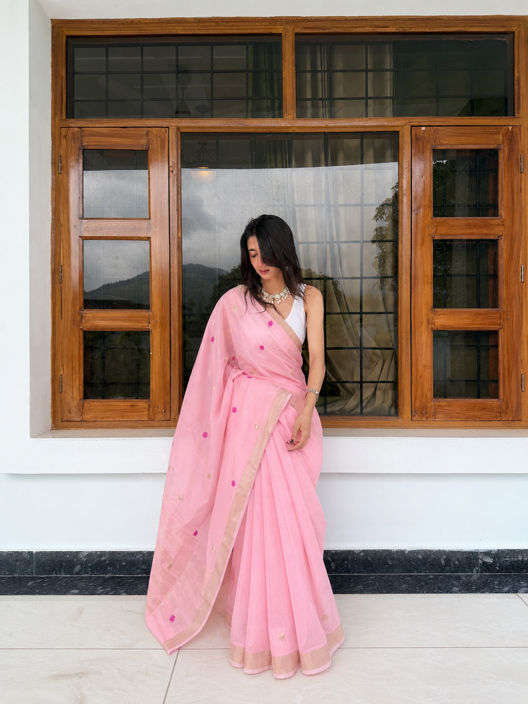 Baby Pink Cotton Silk Saree
