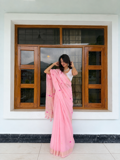 Baby Pink Cotton Silk Saree