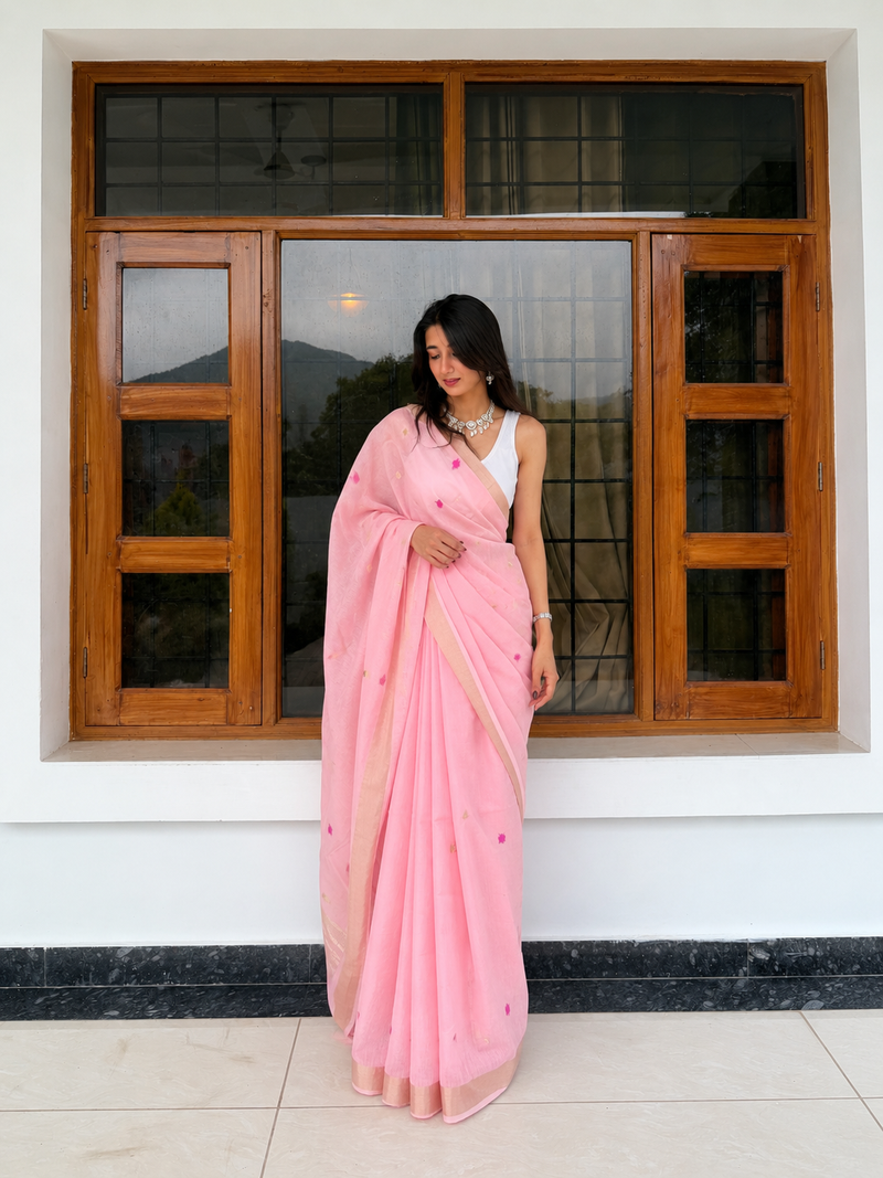 Baby Pink Cotton Silk Saree