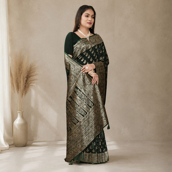 Forest Green Banarasi Silk Saree with Gold Zari Weave