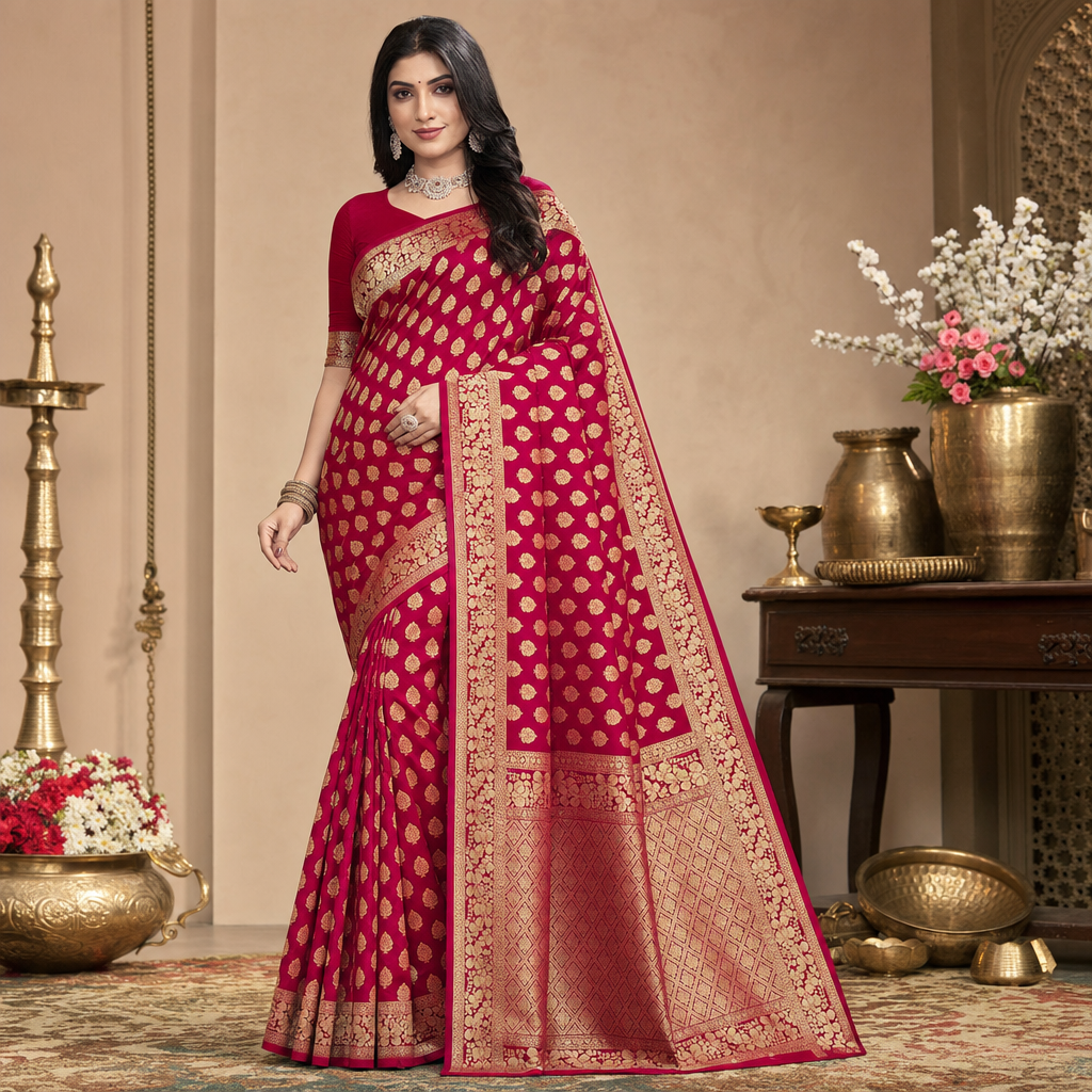 Pink Banarasi silk saree