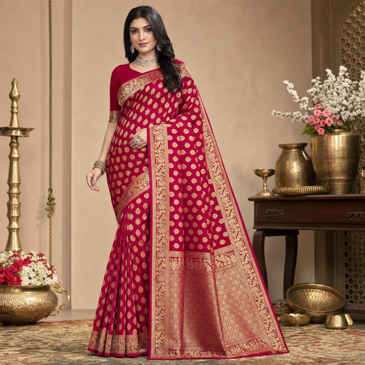 Pink Banarasi silk saree