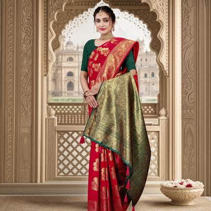 Red Banarasi silk saree