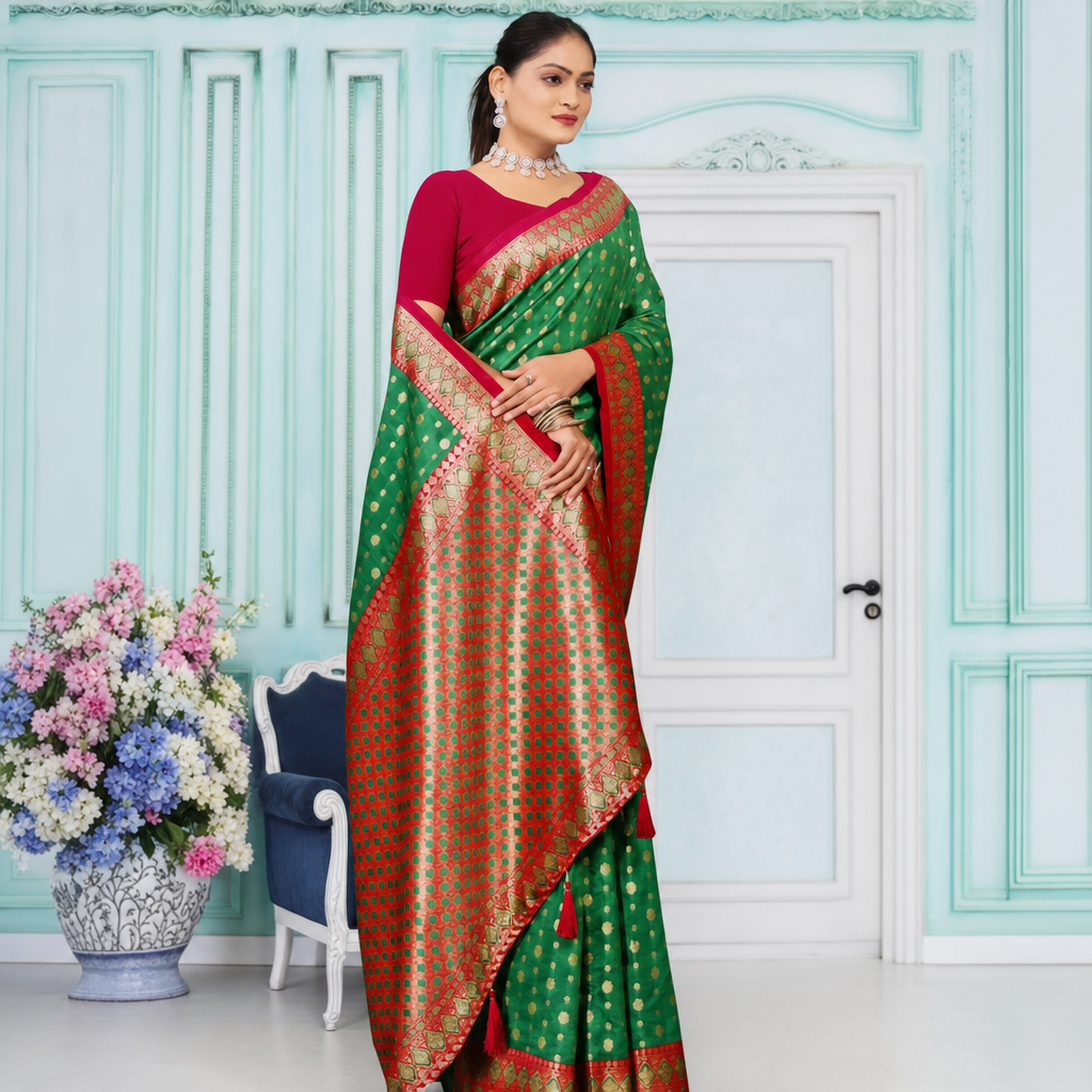Green Banarasi silk saree