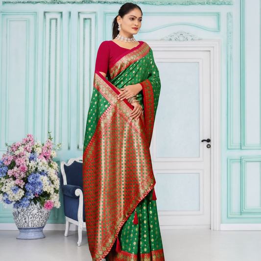 Green Banarasi silk saree