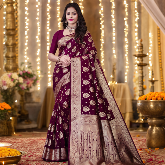 Purple Banarasi silk saree