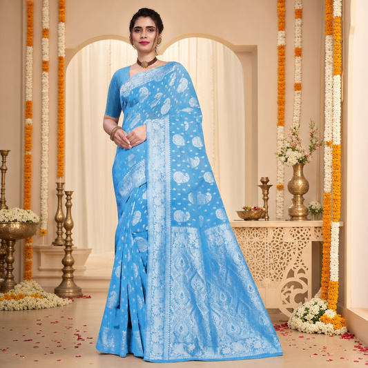 Blue banarasi cotton silk saree