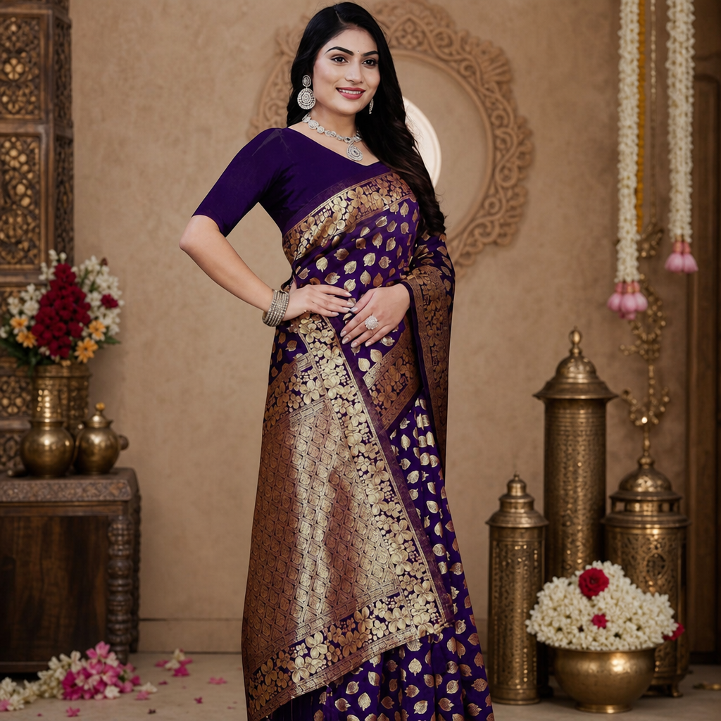 Purple Banarasi silk saree