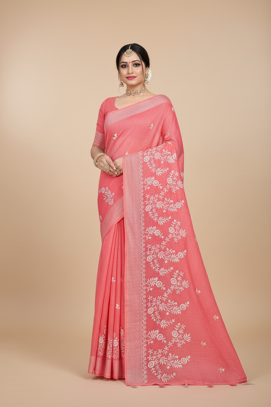 Coral Pink Saree - Design from 3rd