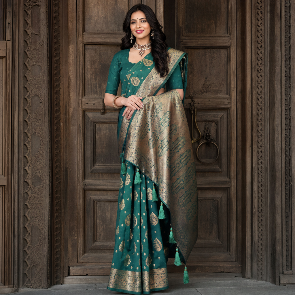 Blue Banarasi silk saree