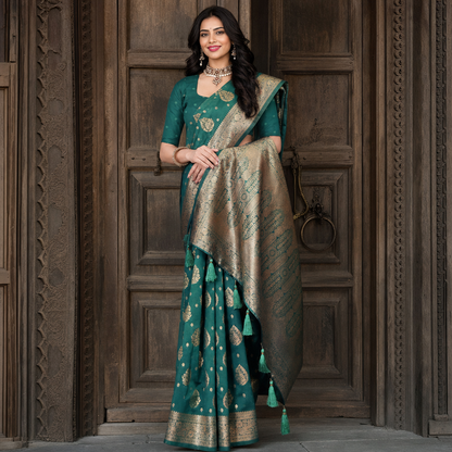 Blue Banarasi silk saree