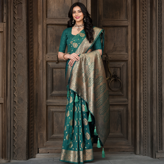 Blue Banarasi silk saree