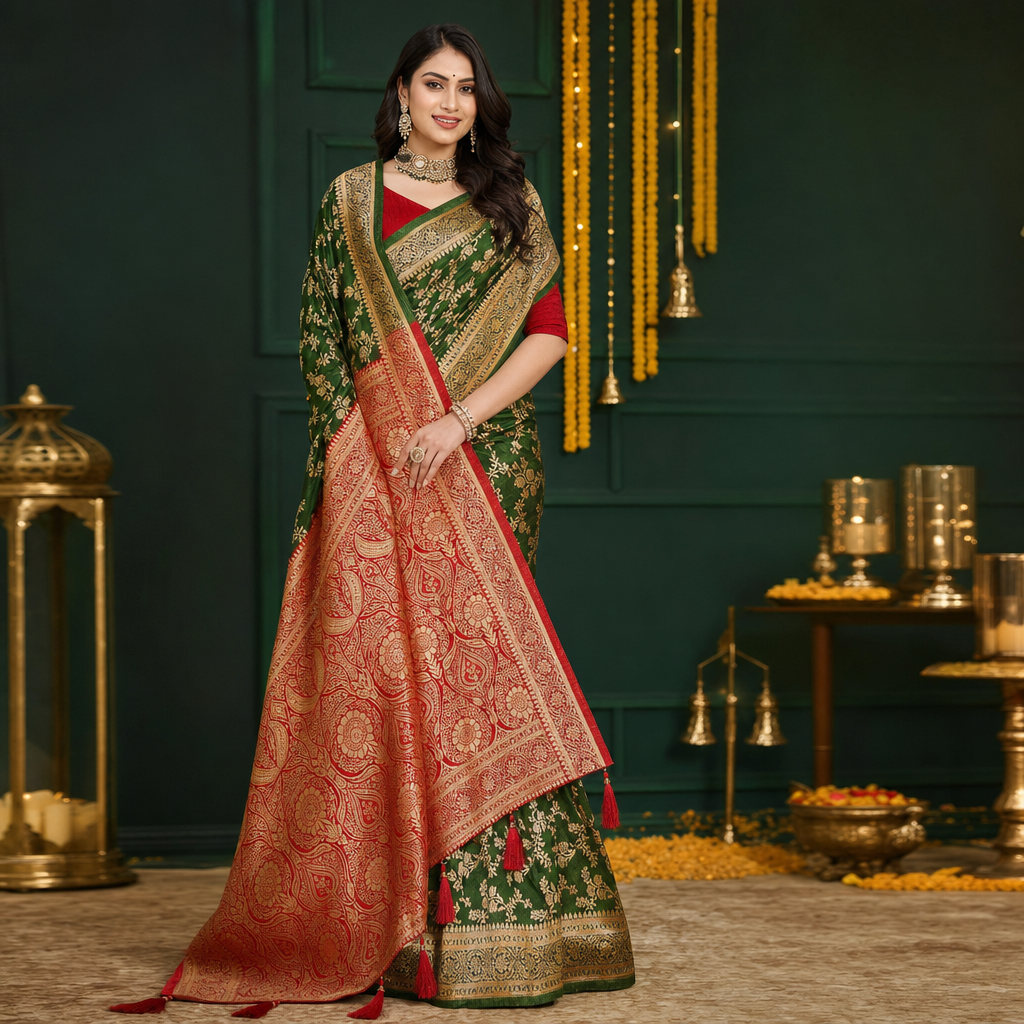 Green Banarasi silk saree