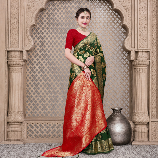 Green Banarasi silk saree
