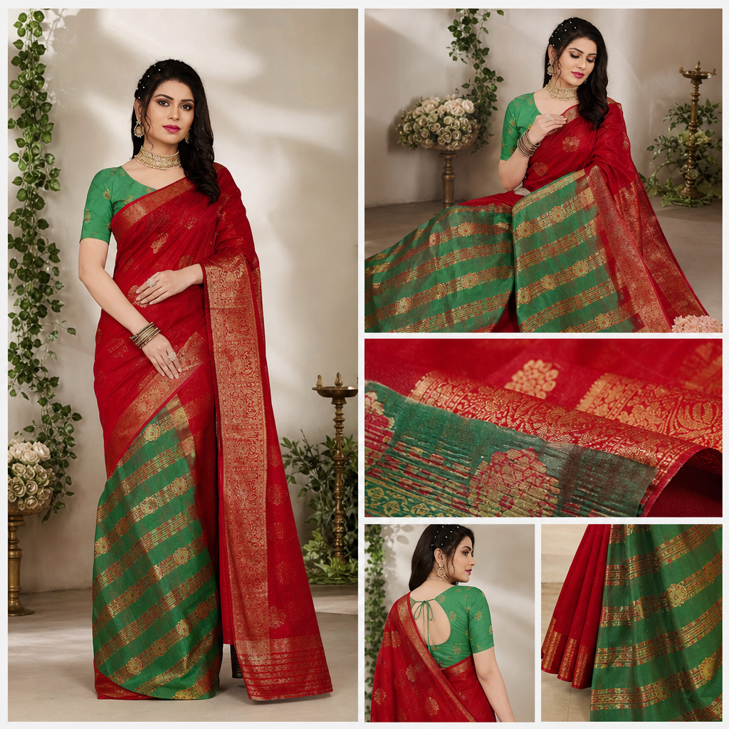 Red Cotton Silk Saree