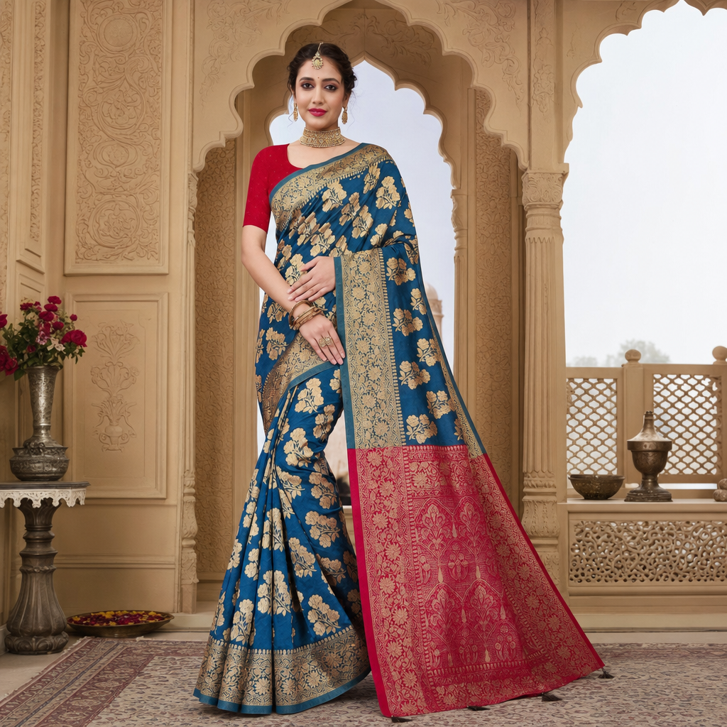 Blue Banarasi silk saree