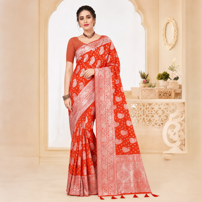 Orange banarasi cotton silk saree