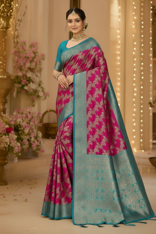 Pink Banarasi silk saree