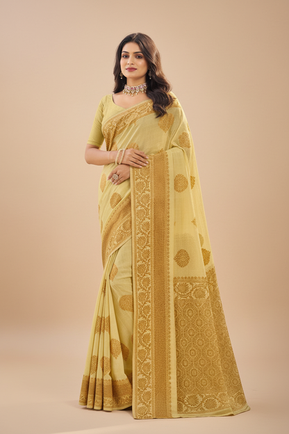 Olive Yellow Saree - Modern Studio