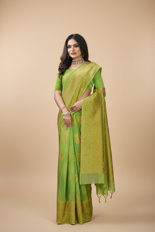 Parrot Green Saree - Corrected