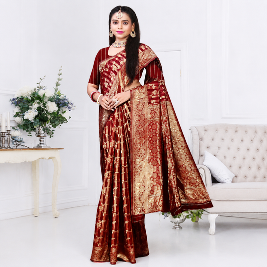 Maroon banarasi zari woven silk saree