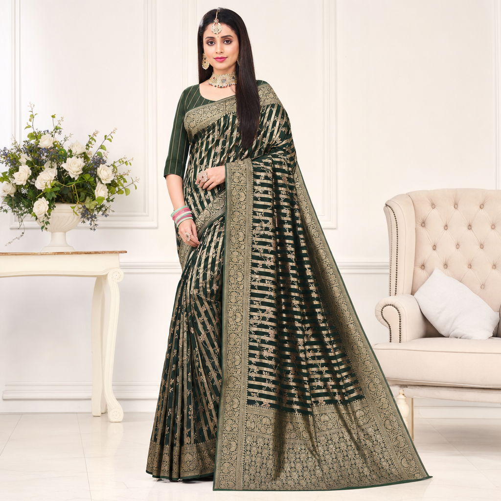Green banarasi zari woven silk saree