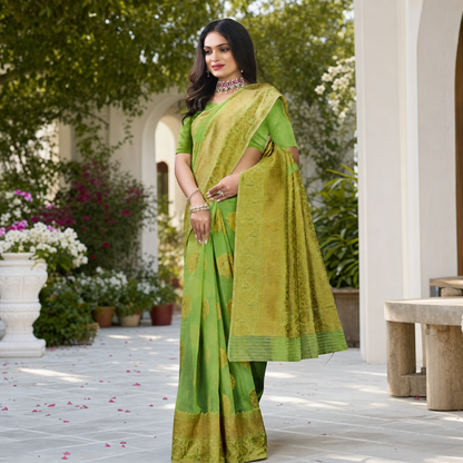 Green Silk Blend Saree