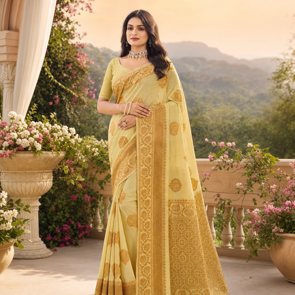 Beige silk blend Saree
