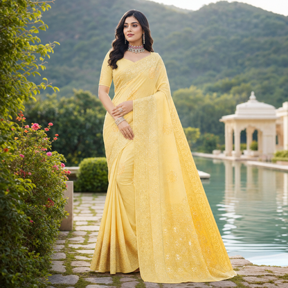 Yellow silk blend Saree