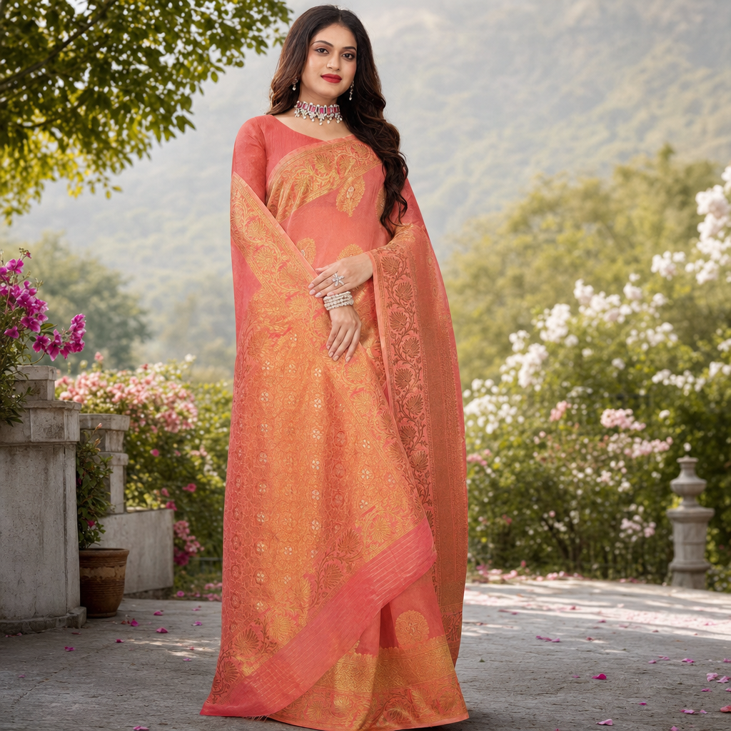 Peach silk blend Saree