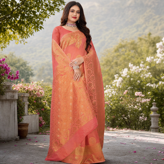 Peach silk blend Saree